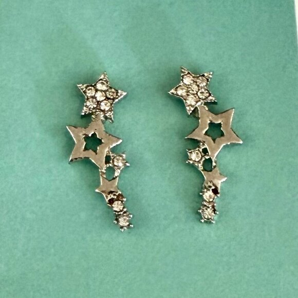 Star-Shaped Silver Stud Earrings With Crystal Accents Celestial Spacecore - Picture 1 of 6